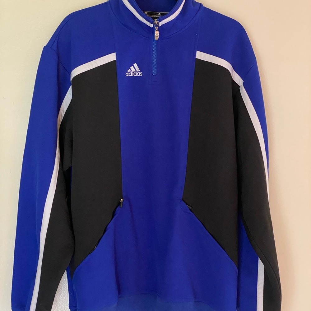 Adidas Soccer Pullover Jacket Blue Black White Quarter Zip Men's Medium